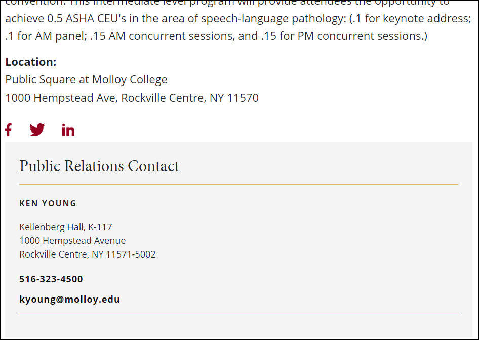 Contacts block preview on the Event Detail page
