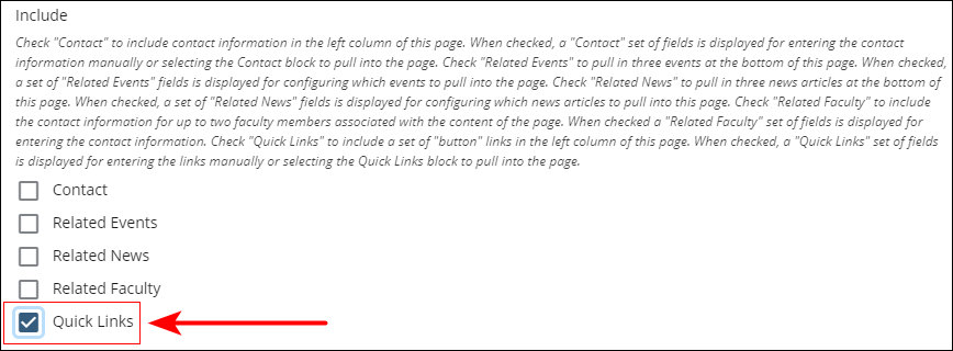 Quick Links page option