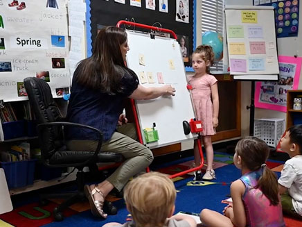 Student sounds out individual letters and letter combos at Lynbrook's Kindergarten Center