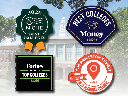 4 Ranking badges for best/top colleges from Niche, Money magazine, Forbes, and The Princeton Review