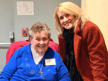 Sister Mary Anna of the Dominican Sisters of Amityville and Dana Lentini at the exhibit An Artists’ Journey, at the Rockville Centre Sandel Senior Center.