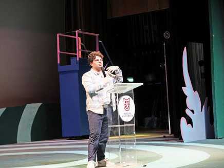 Diego Enrico spoke at his alma mater, as this year’s keynote speaker for the Long Island High School Theatre Festival.