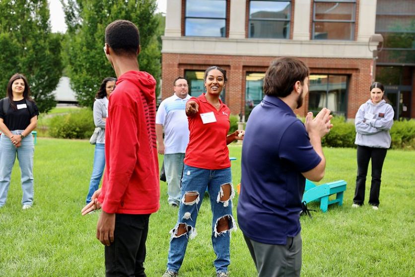 Students enjoying an ice breaker activity