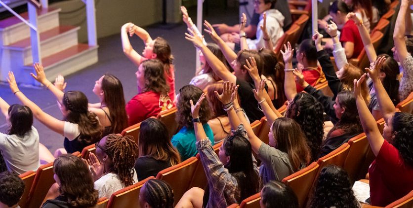 Incoming students engaged in the Madison Theatre