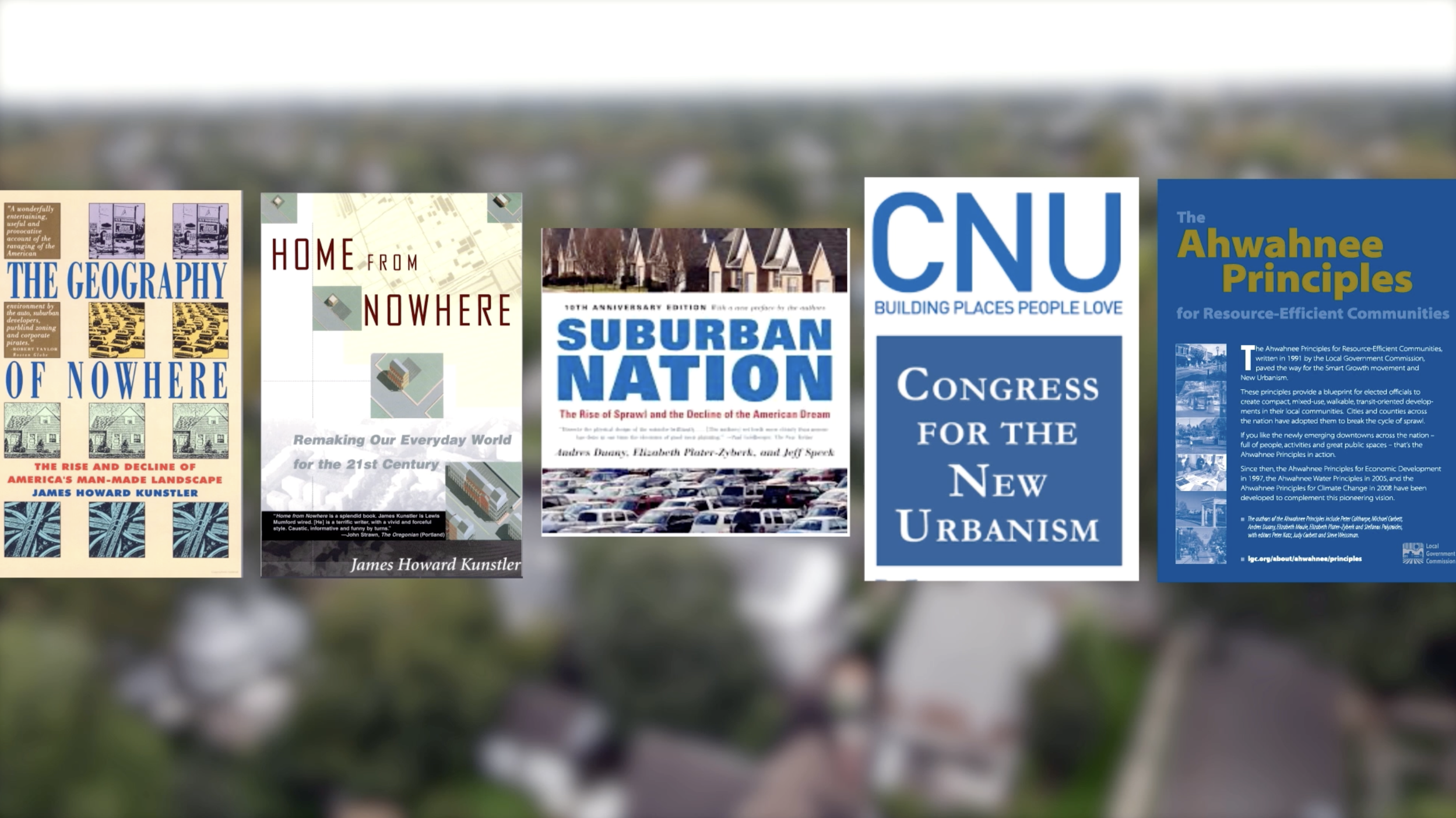 Collage of covers of publications that were influential on the Smart Growth movement