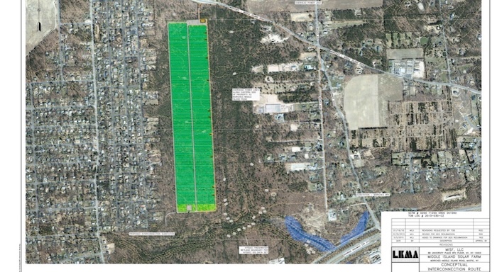 Aerial photo showing footprint of a proposed solar farm on existing woodlands