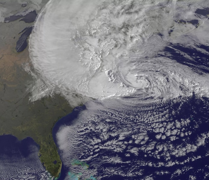Sattelite image of Superstorm Sandy covering the northeast United States