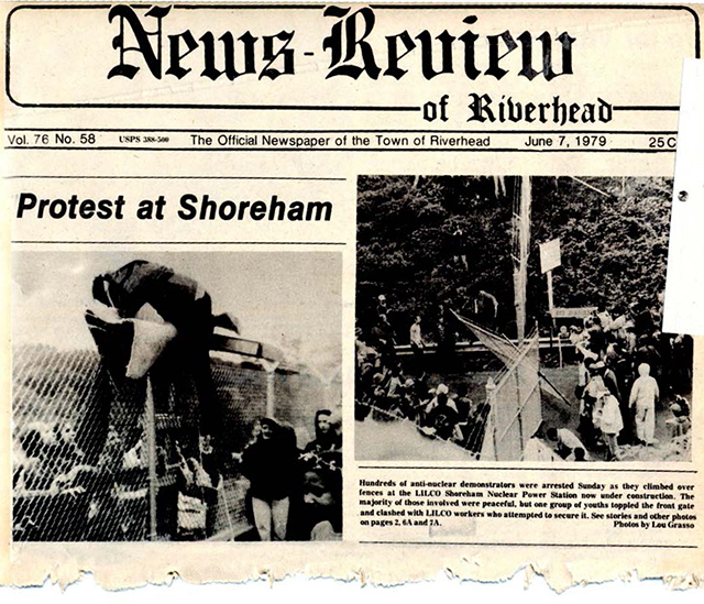 News-Review of Riverhead front page. Headline, "Protest at Shoreham"
