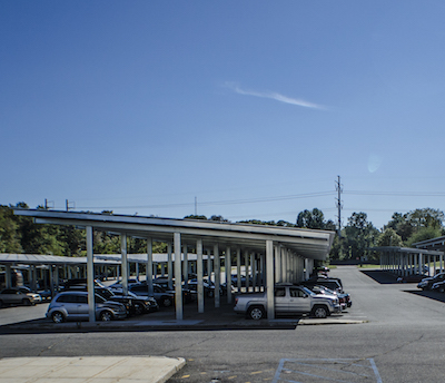 Photo of solar carport at Suffolk County's H. Lee Dennison building.
