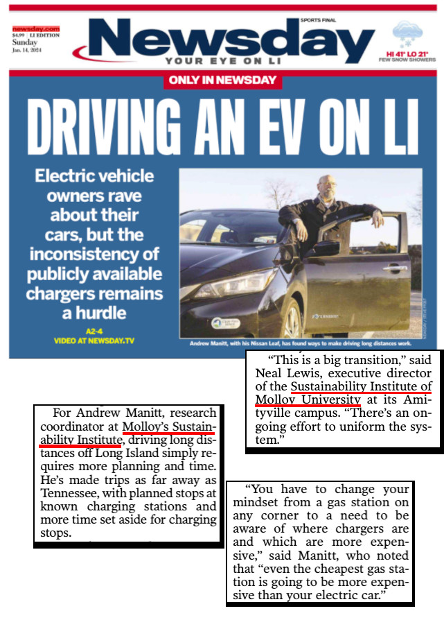 Newsday Headline: Driving an EV on LI and quotes from Neal Lewis and Andrew Manitt