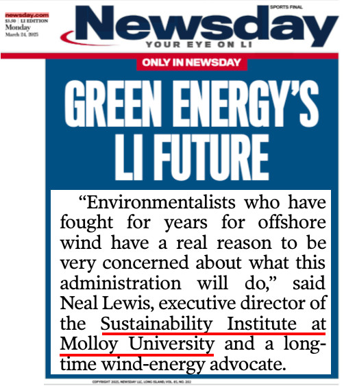 Newsday headline: Green Energy's LI Future, and quote from Neal Lewis