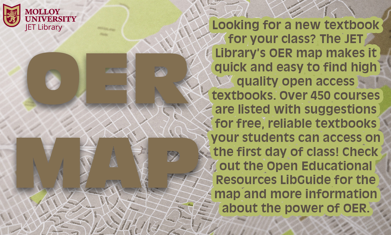 Flier of OER, or open educational resources, map that is available on our library LibGuides