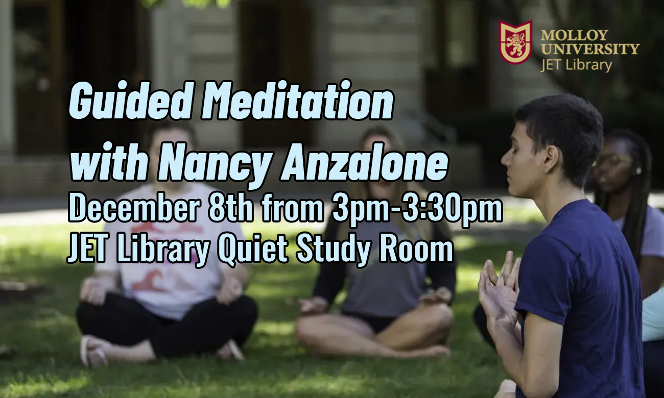 Advertisement for guided meditation event hosted by the JET Library