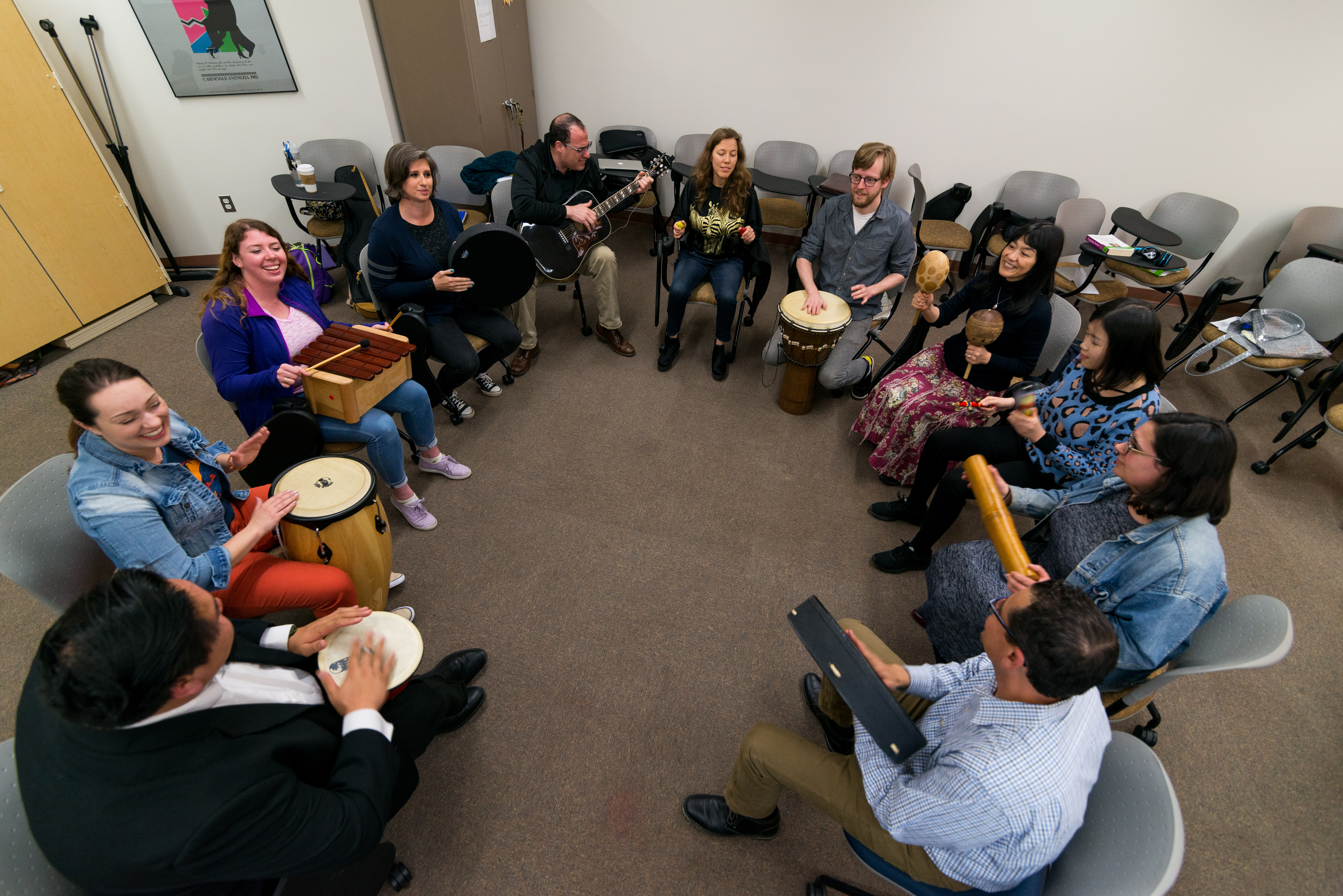 Music therapist at piano