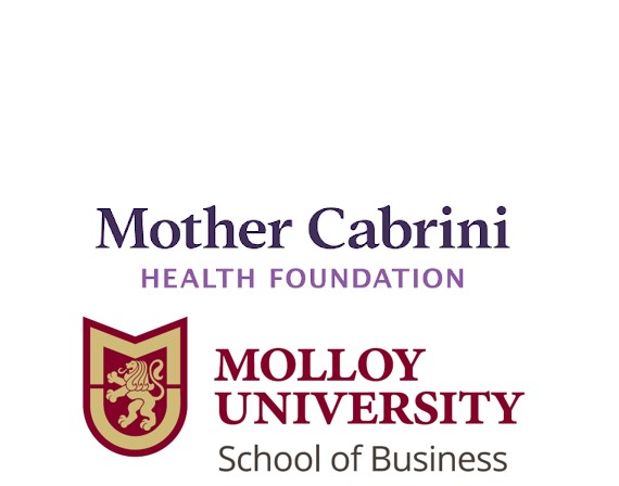 Mother Cabrini and the Molloy University School of Business logos