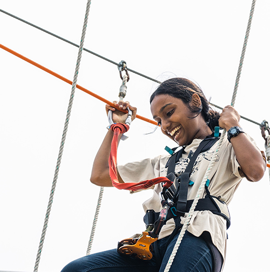 Student at the ropes course